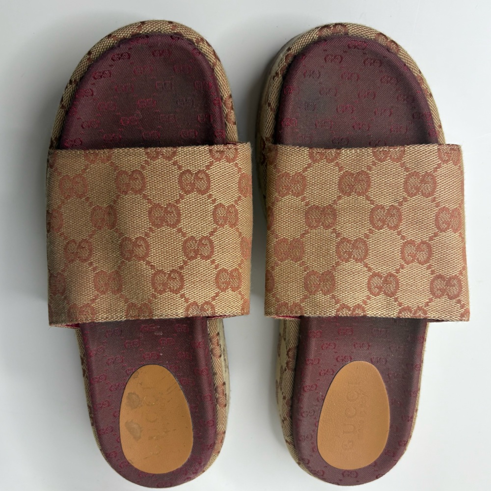Sandals size 41 Tan and Burgundy slides